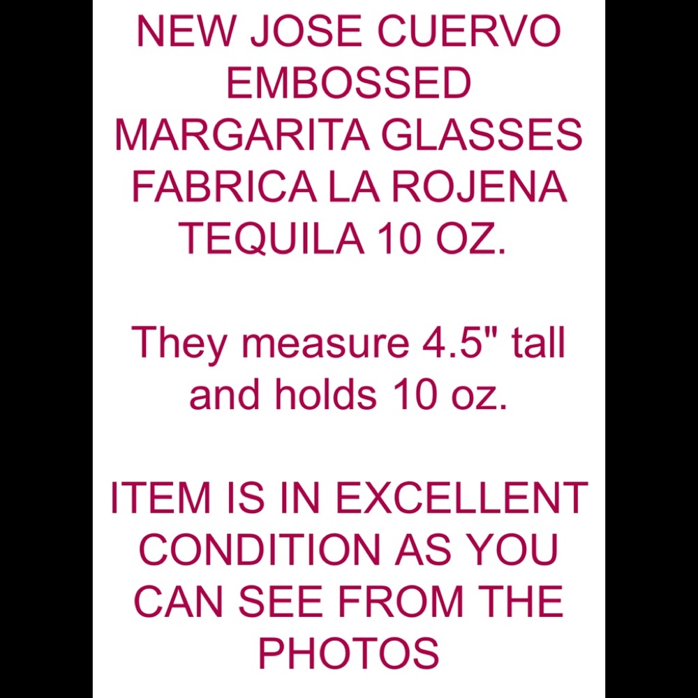 Jose Cuervo-4 Embossed margarita glasses 10oz - Picture 7 of 7